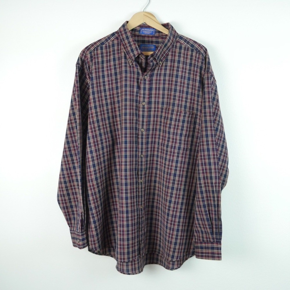 Sir Pendleton XL Plaid Wool Button Down Shirt Vintage Dad Heritage Long Sleeve